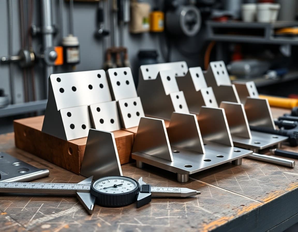 Custom machined brackets on workbench