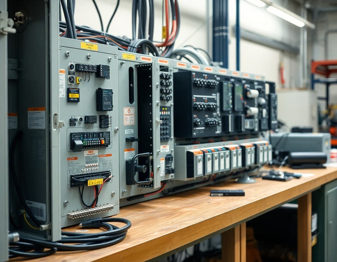 Industrial control panel components during assembly