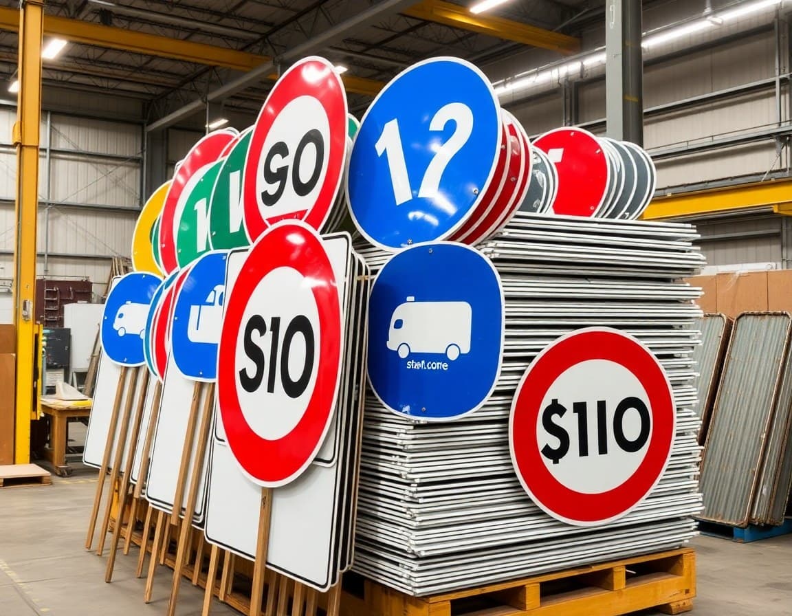 Municipal traffic signs prepped for installation
